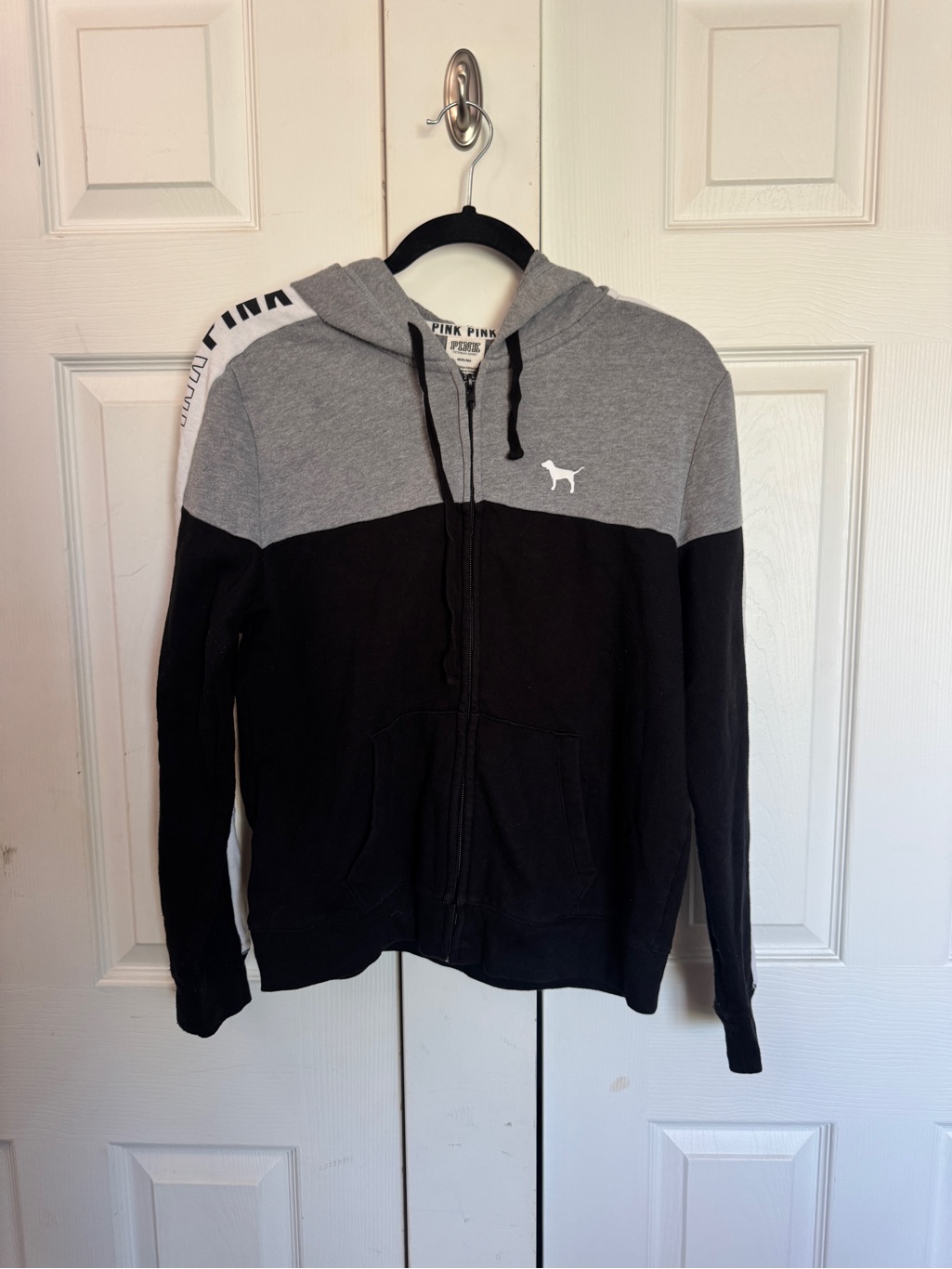 Victoria's Secret Pink Gray Zip Up Hoodie With Black Accents Medium